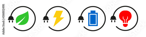 Plug renewable energy icons design collection set. Electric power charge button symbol.
