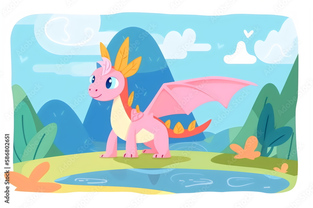 cute illustration of dragon with landscape, made with generative ai cute illustration of dragon with landscape, made with generative ai