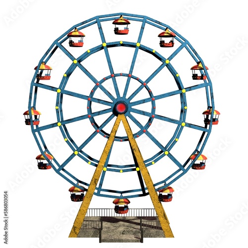 old cartoon ferris wheel on the white background 3d-rendering