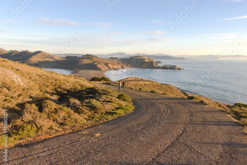 Hiking down to the Beach at sunset near San Francisco, California photo