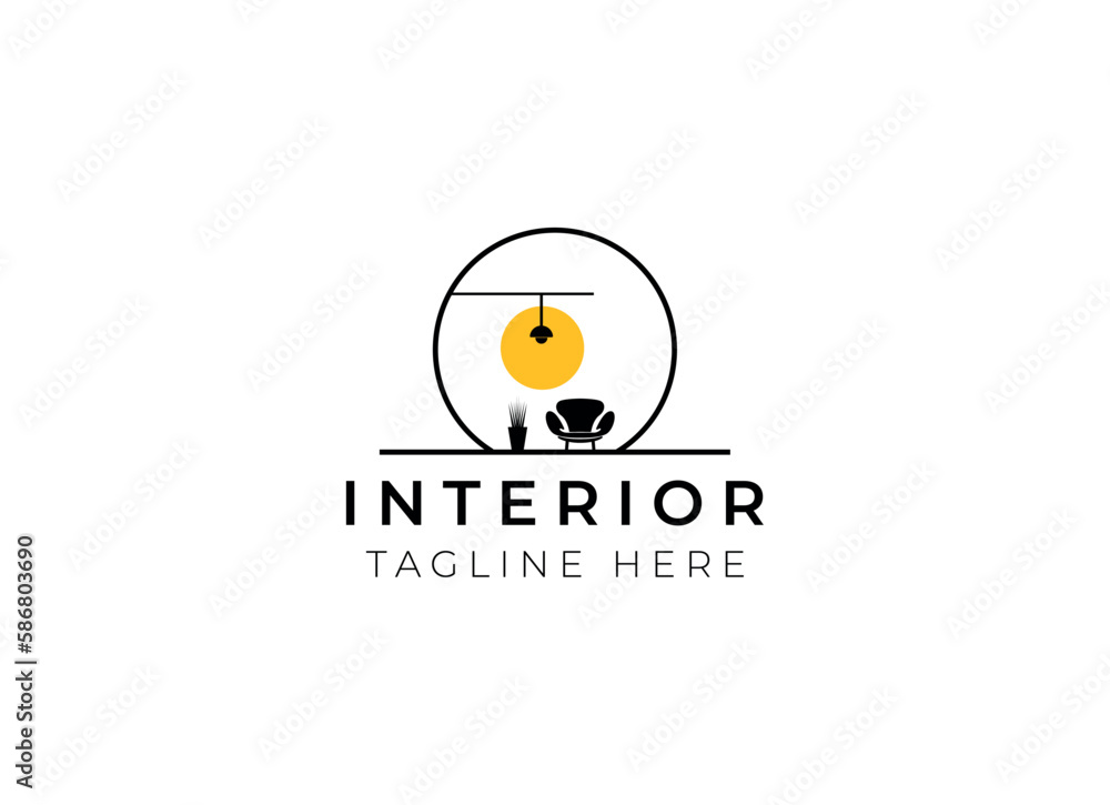 Interior minimalist room, gallery furniture logo design vector Interior minimalist room, gallery furniture logo design vector