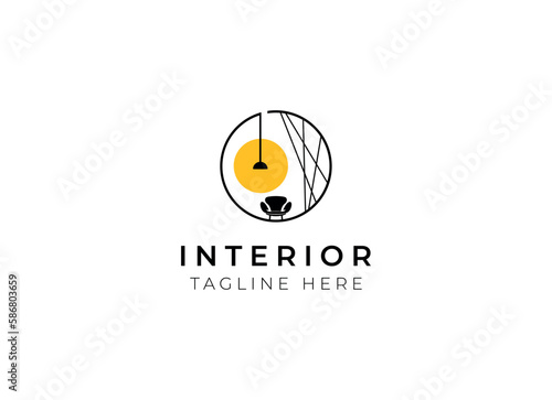 Interior minimalist room, gallery furniture logo design vector