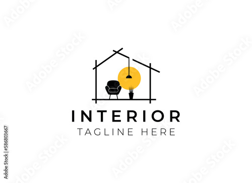 Interior minimalist room, gallery furniture logo design vector