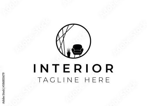 Interior minimalist room, gallery furniture logo design vector