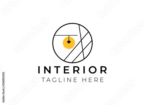 Interior minimalist room, gallery furniture logo design vector