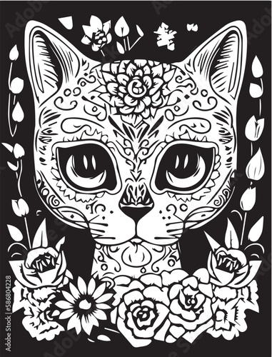 Cat pattern flowers tshirt design 