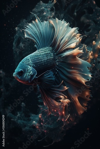 Blue, gorgeous fish. Generative AI.