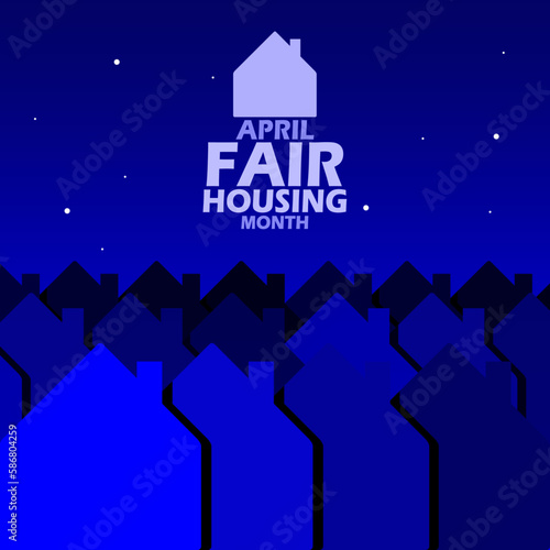 Neatly arranged house icons with bold text at night to commemorate Fair Housing Month on April