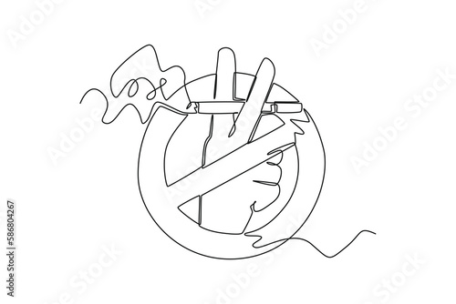 Continuous one-line drawing no smoking prohibition sign. No tobacco day concept single line draws design graphic vector illustration