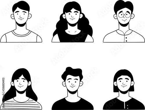 Vector set of people drawn with lines - People of various appearances