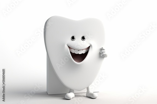 friendly tooth character standing against a blank white background. Generative AI