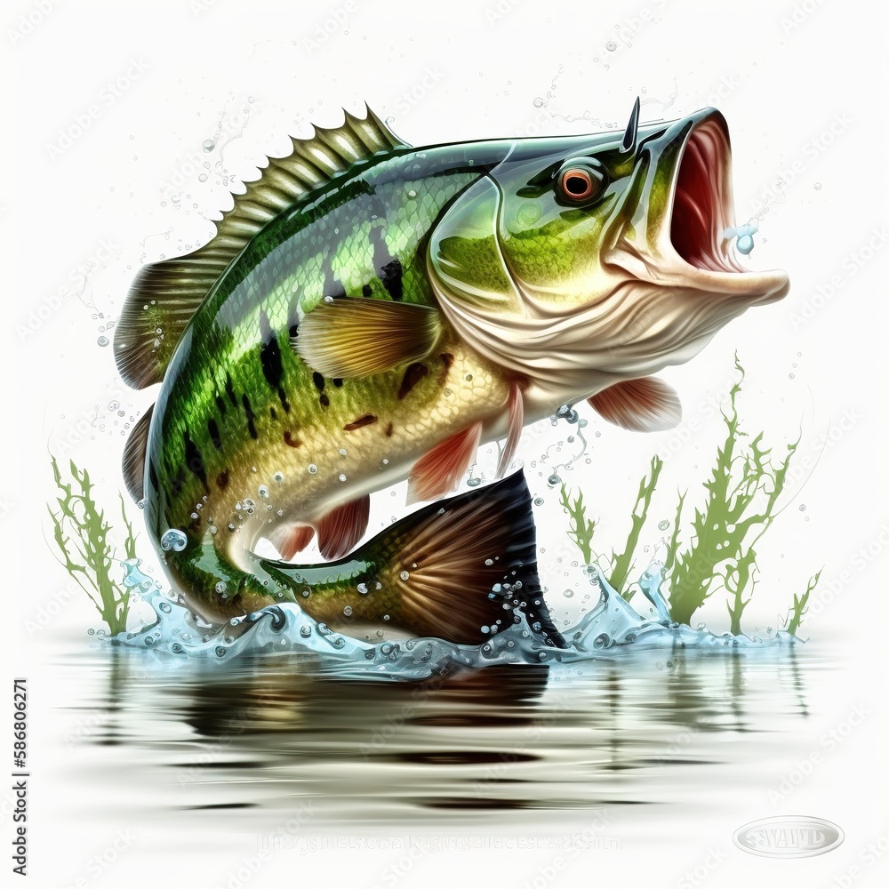 Bass Fishing Hunting, A Picture of Skill and Patience, Isolated on White Background - Generative AI