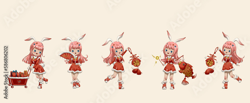 The girl wearing rabbit ears cartoon girl character design.