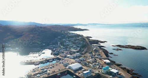 Aerial pan above the town Mallaig on the Scottish West Highlands photo