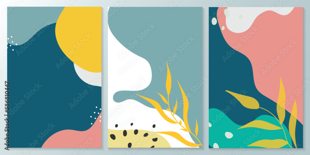 Set of minimalist hand drawn fluid shapes background. Design templates - layouts for banners, flyers, brochures, social media