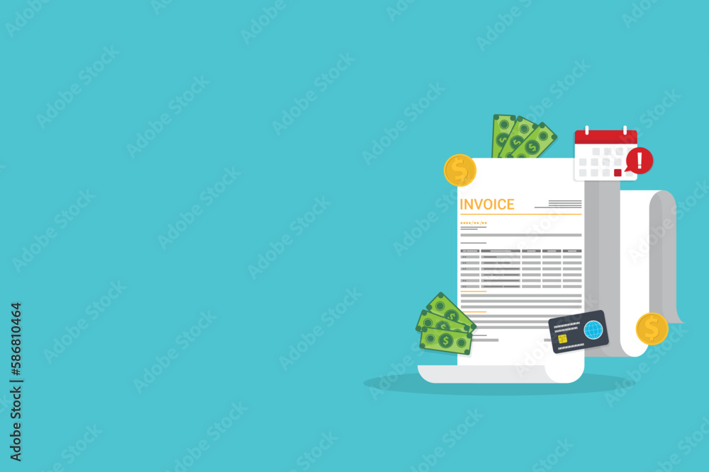 Invoice. Payment and invoicing document, business or financial operations. Invoice. Payment and invoicing document, business or financial operations.