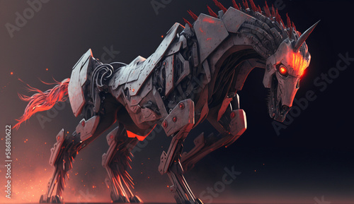 Horse cyborg in the fire, generate ai  © Themy