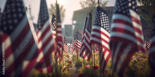 Aesthetically pleasing Memorial Day background featuring a patriotic display of the American flag and a heartfelt message. Generative AI