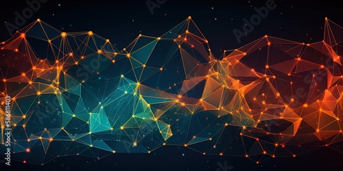 Blue orange Gradient Digital Polygons: A Network Grid Fusion background wallpaper in 8K created with generative ai technology