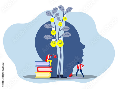 Big head human think growth mindset idea light bulb concept vector