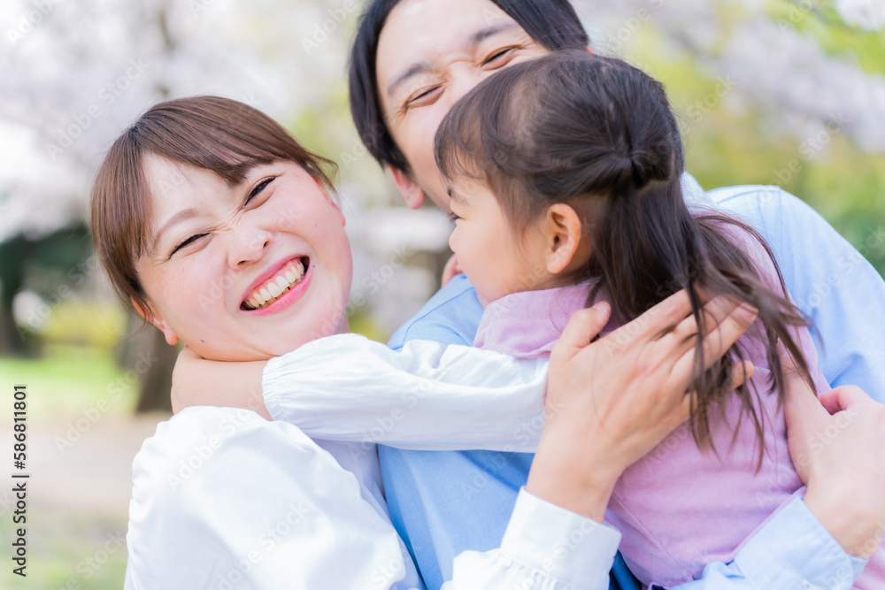 桜と親子 桜と親子