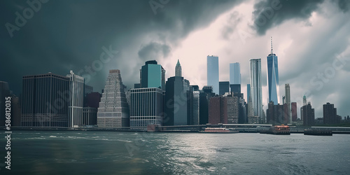 New York city under rainstorm photography. Generative AI