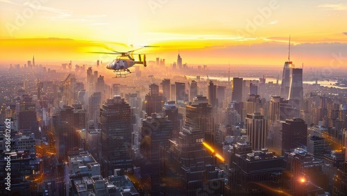 Helicopter Sunset Flight , Generative AI