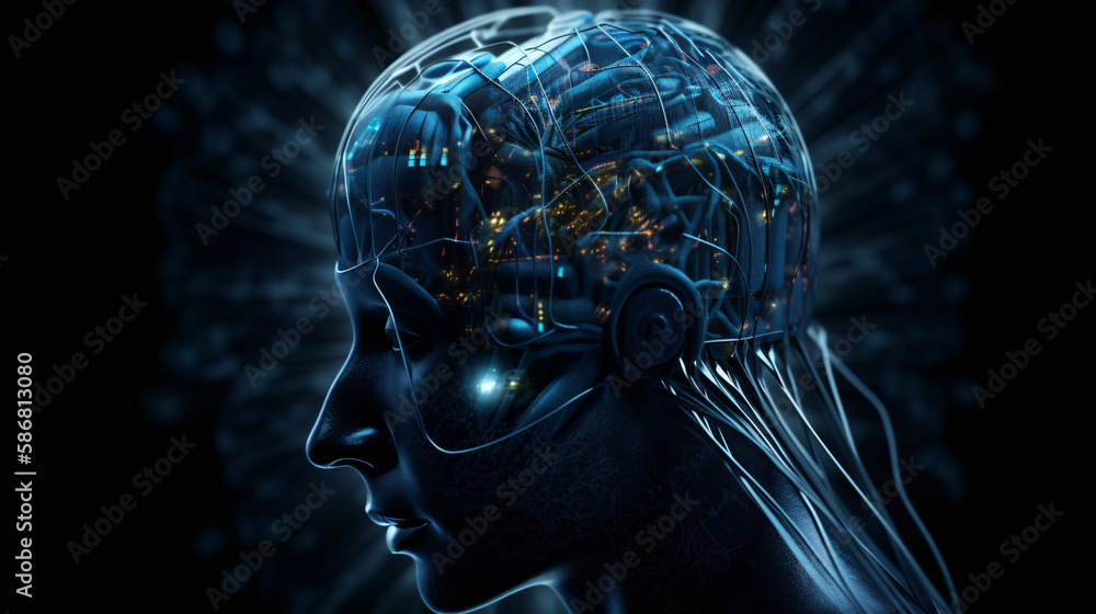 Obraz premium future cyber network brain generative ai