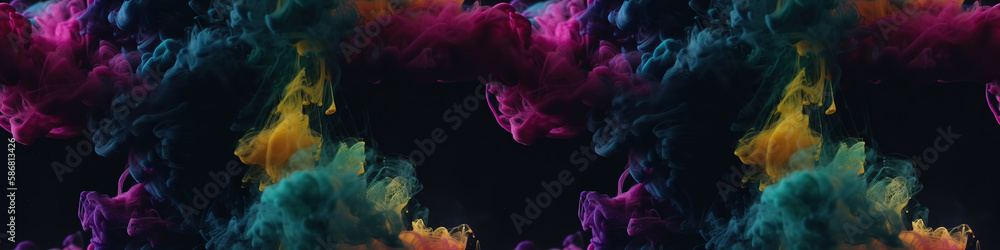 Fototapeta premium Awe-inspiring photography of stunningly colorful smoke set against a sleek black background.
