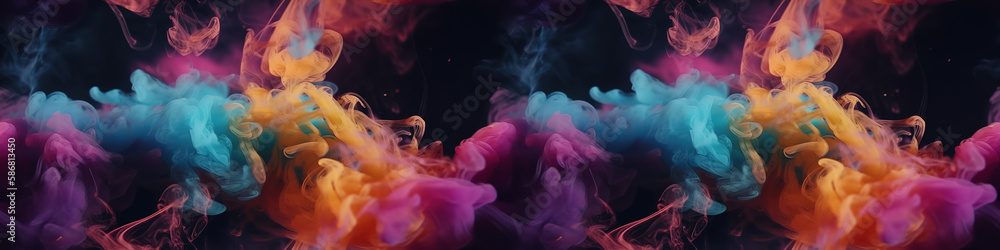 Obraz premium Awe-inspiring photography of stunningly colorful smoke set against a sleek black background.