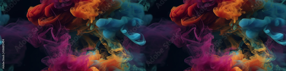 Obraz premium Awe-inspiring photography of stunningly colorful smoke set against a sleek black background.