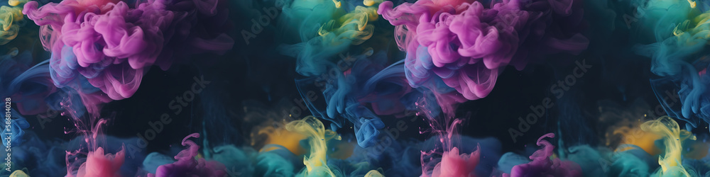 Vibrant colorful smoke on a captivating black background in stunning photography.