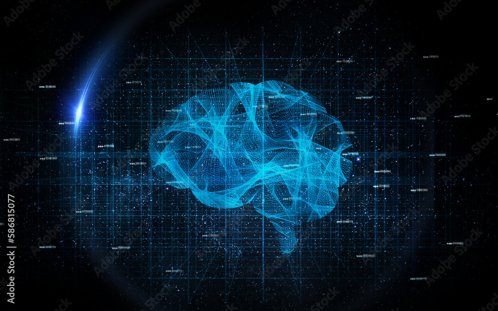 Brain map hologram, ai generated and digital graphic of intelligence and neuroscience in studio. Isolated, dark background and no people with life science, neuro pathway and user mind connection Brain map hologram, ai generated and digital graphic of intelligence and neuroscience in studio. Isolated, dark background and no people with life science, neuro pathway and user mind connection