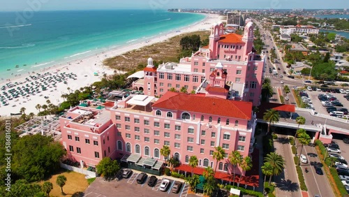 Florida. St Pete Beach FL. Summer vacations. Ocean beach, Hotels and Resorts in US. Blue-turquoise color of salt water. American Coast or shore line in Gulf of Mexico. St Petersburg Clearwater Florida