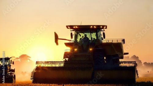Combine harvester working on wheat field. Generative AI © Fernando