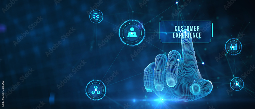 Business, technology, internet and network concept. The future of technology. Virtual screen of the future with the inscription: customer experience. 3d illustration Business, technology, internet and network concept. The future of technology. Virtual screen of the future with the inscription: customer experience. 3d illustration