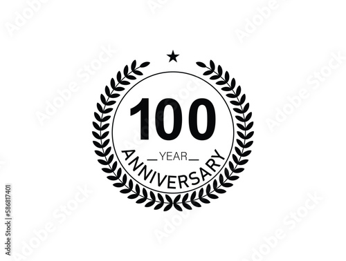 100 years anniversary logo template isolated on white, black and white background. 100th anniversary logo.