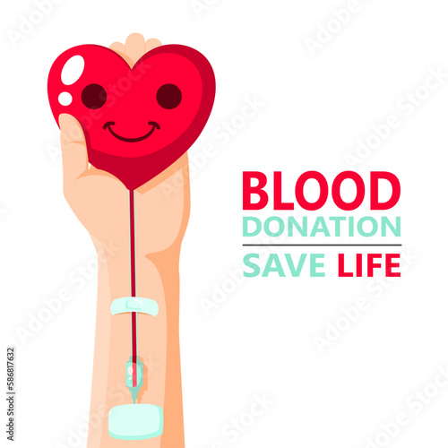 Smiling heart donating blood to arms. blood donors for poster, banner, and background. Vector illustration Flat Design for blood donation day concept.