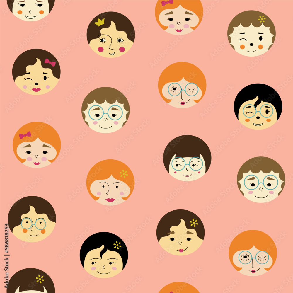 Feminine look, abstract personage, mascot design, funny face, cute icon. Feminine look, abstract personage, mascot design, funny face, cute icon.