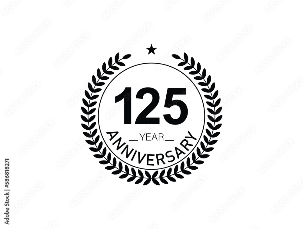 125 years anniversary logo template isolated on white, black and white