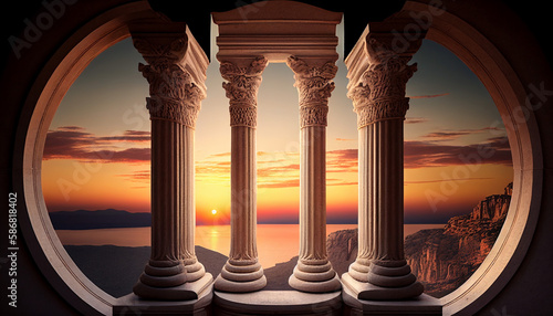 Photographie Ancient marble pillars in elliptical arrangement. Generative AI