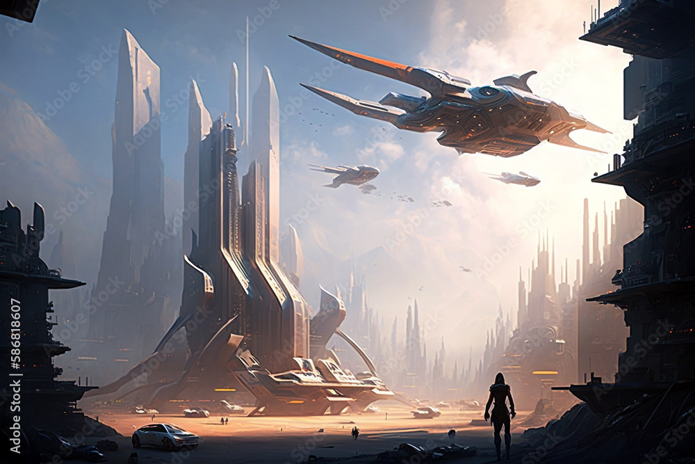 Sci-Fi cityscape, concept art of a futuristic city, with soaring ...