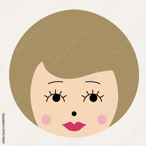 Feminine look, abstract personage, mascot design, funny face, cute icon.