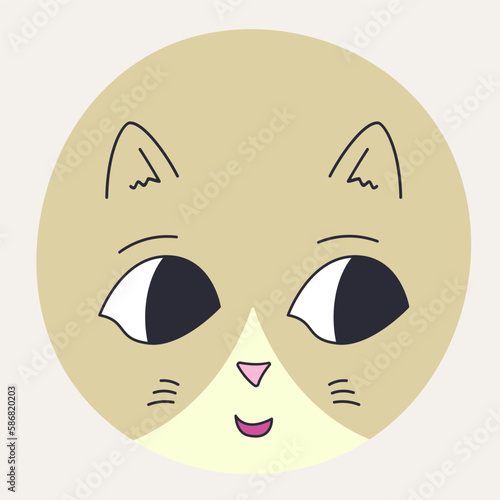 Funny cat face, abstract personage, mascot design, funny face, cute icon.