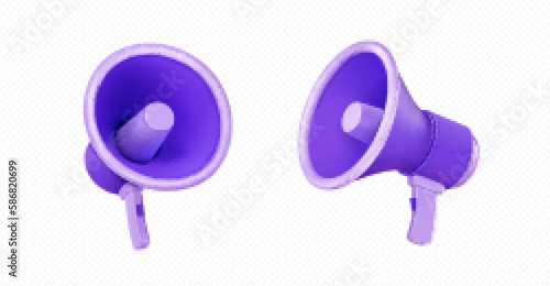 3d icons of loudspeaker, megaphone. Loud speaker symbol of announce, media, marketing, warning messages and promotion campaign, vector illustration isolated on transparent background