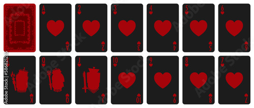 black diamond playing card suits set. Golden hearts, spades, diamonds, clubs cards sign. winning poker hand. Poker, gambling concept. Template for casino, web design, mobile games. Vector illustration