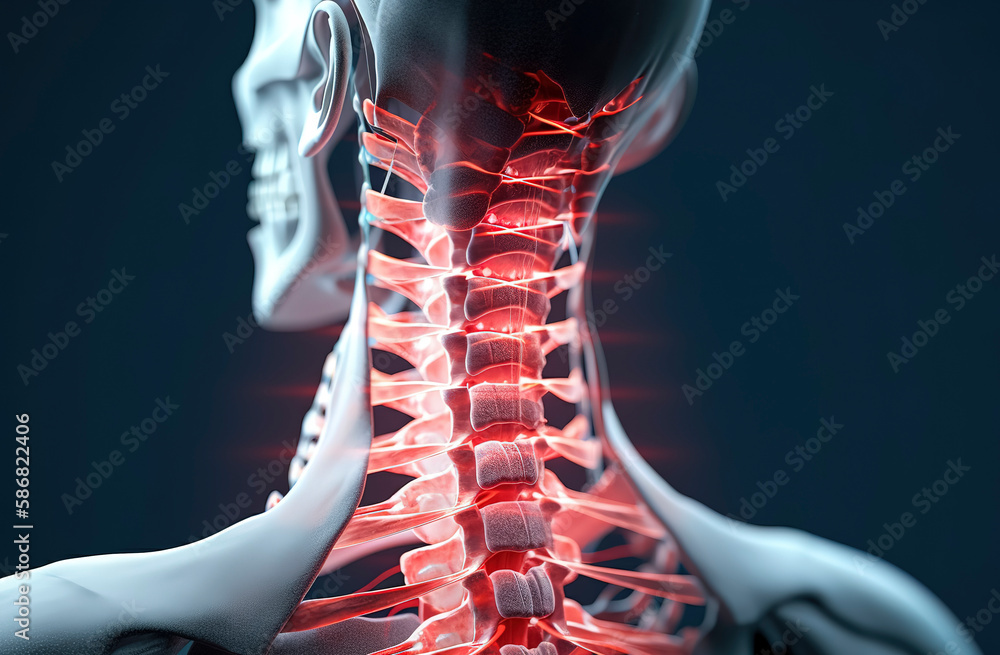 Neck pain, upper spine, cervical vertebrae spine, human body anatomy ...