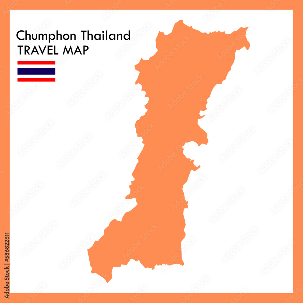 Orange map Chumphon province is part of Thailand with flag picture.
