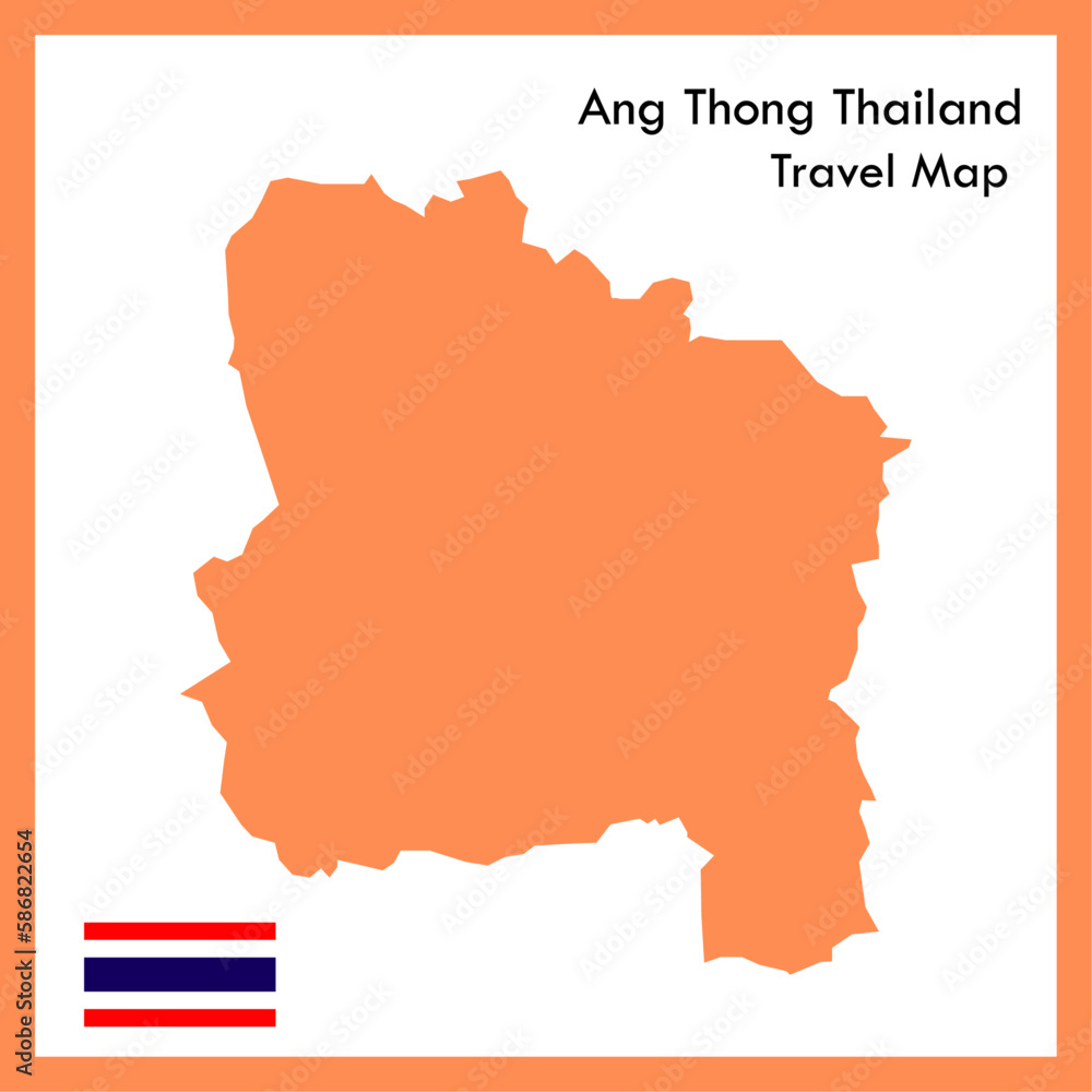 Orange Map Ang Thong province is part of Thailand with flag picture.