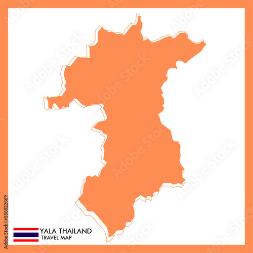 Orange Map Yala Province is a part of Thailand with a national flag.